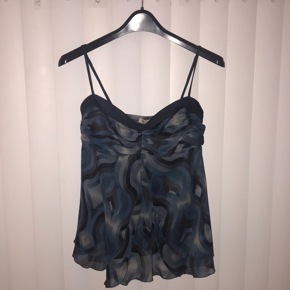 -NWT- BCBGeneration Tiered Chiffon Top, Blue Pattern, Size L